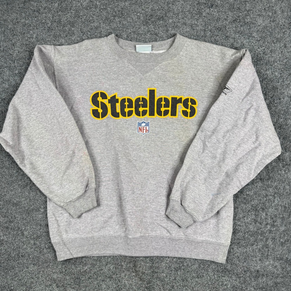 Reebok Sweatshirt Mens Size L Gray Pittsburgh Steelers NFL Pullover Stain